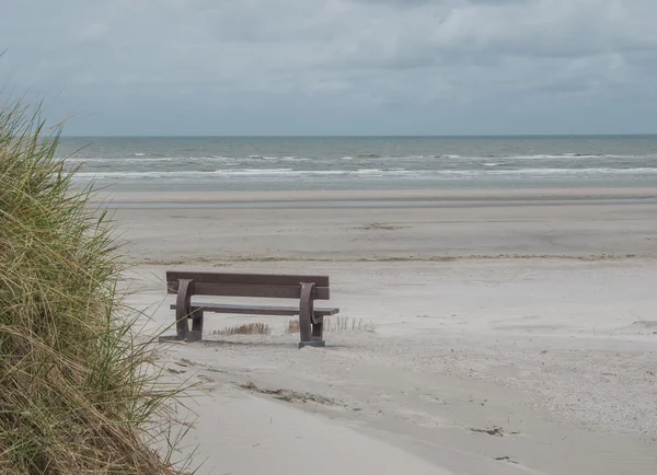 在 Ameland 海滩的长椅上 — 图库照片