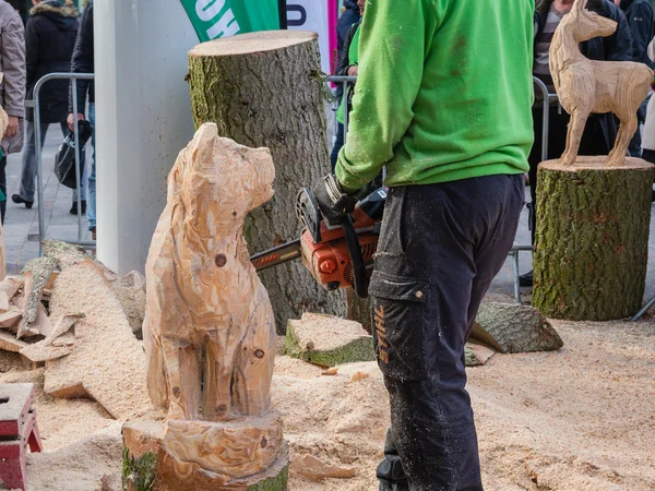 Artysta rzeźba w drewnie w pracy — Zdjęcie stockowe