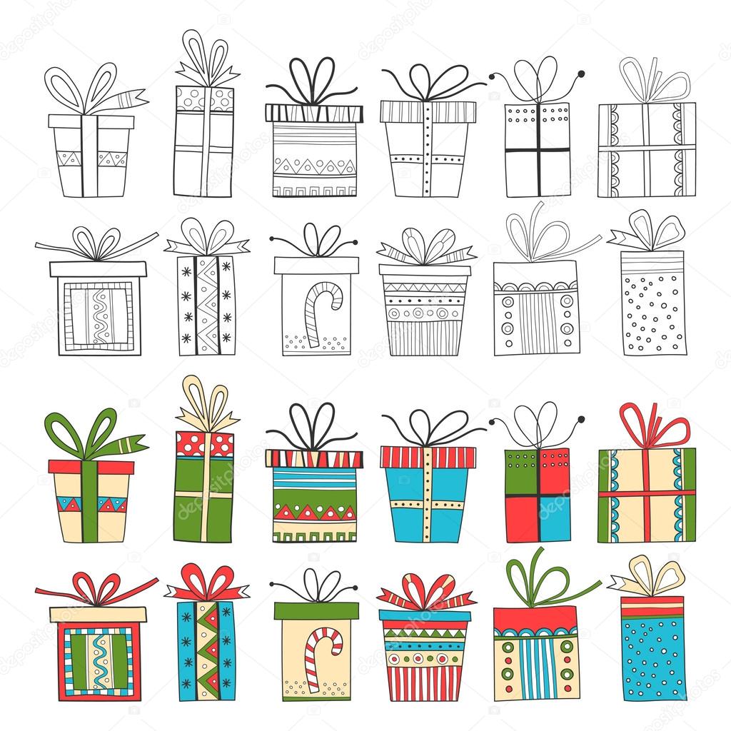 Set di pacchetti regalo regali di Natale per il disegno — Vettoriali di lilipom