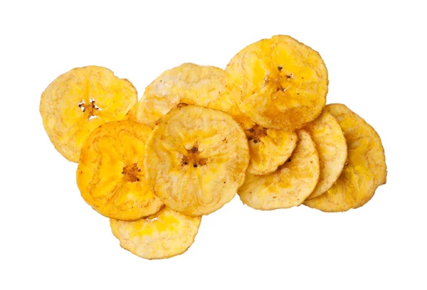 Platano piantaggine chip su sfondo bianco — Foto Stock