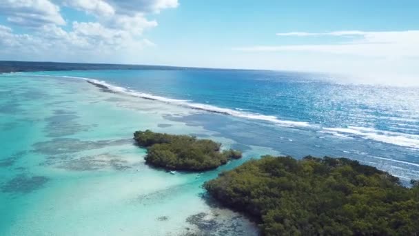 Drone Strzelać Dziewiczej Plaży Górach Ludzi Spacerujących Plaży — Wideo stockowe