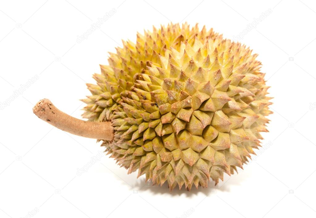 Asian tropical fruit known as Durian, over white background