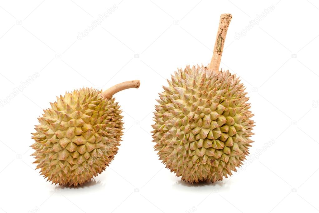Asian tropical fruit known as Durian, over white background