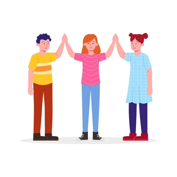 Happy Three Kids Cheering High Five Symboles Amitié Illustration Bande — Image vectorielle