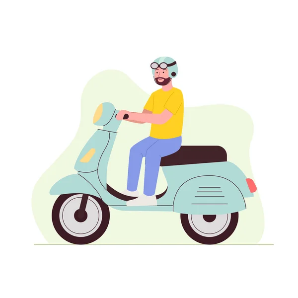 Man Rijden Scooter Motor Platte Cartoon Illustratie — Stockvector
