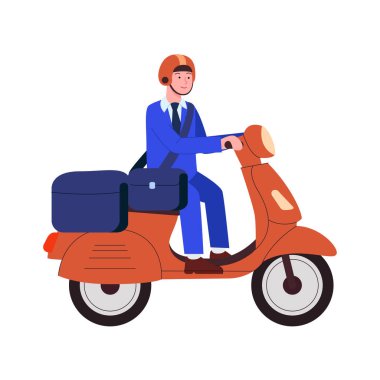 Postacı Motorlu Scooter Düz Çizgi Filmi kullanarak Posta ve Paketleri Getirdi