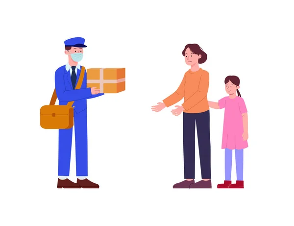 Postman Delibered Shipment Client Flat Cartoon Illustration — 스톡 벡터