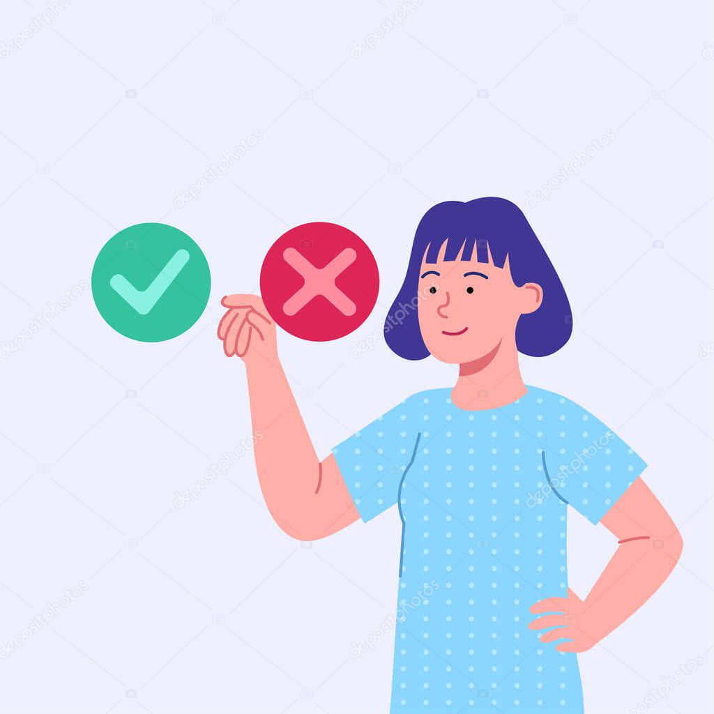 Woman choosing yes or no to do list concept flat illustration