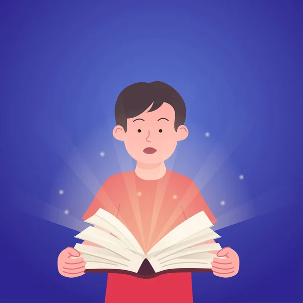 Urocze Dzieci Otwarcie Książki Koncepcja Magicznego Światła Ilustracji Książki Ilustracja Stockowa