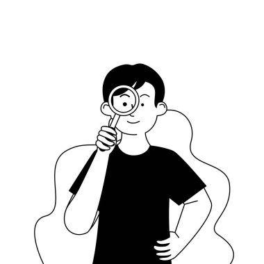 Büyüteçle Bir Şey Aranıyor Siyah ve Beyaz Görüntü