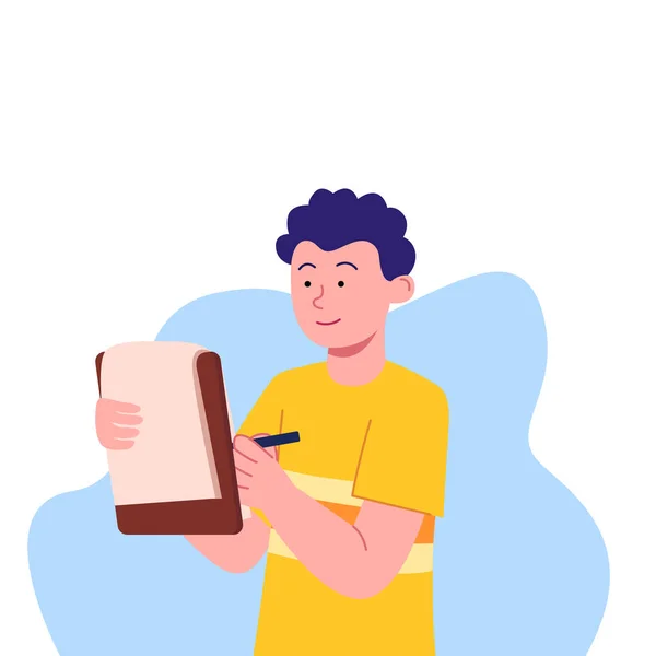 Boy Writing Concept Ilustración Plana — Vector de stock