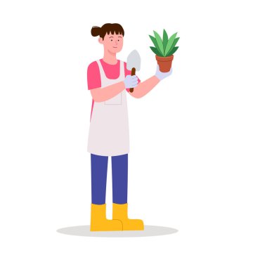 Kadın Bahçe Bitkileri Düz Çizim