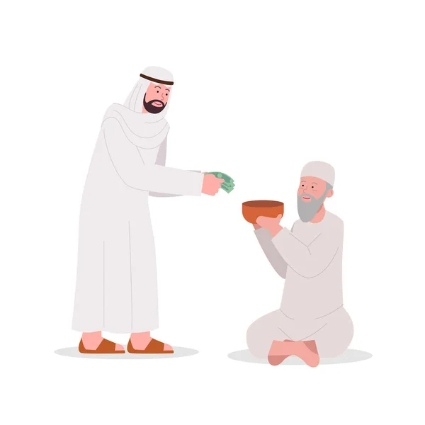 Arabian Man Δίνοντας Ελεημοσύνη Στην Παλιά Εικόνα Beggar — Διανυσματικό Αρχείο
