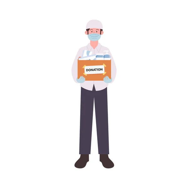 Arabian Man Volunteer Llevando Medicina Caja Donación Ilustración — Vector de stock