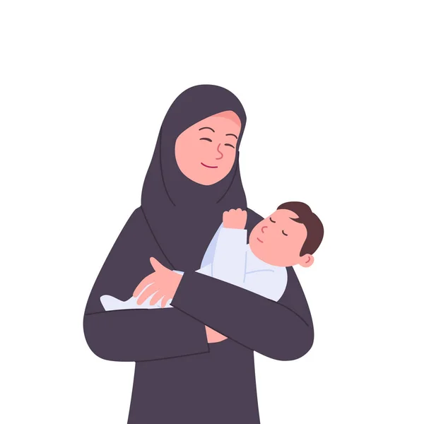 Mãe Árabe Feliz Segurando Bebê Recém Nascido —  Vetores de Stock