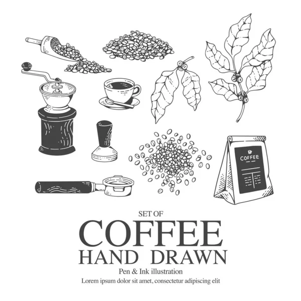 Coffee Illustration Pen Ink Style Digital Printing Media — Stockový vektor