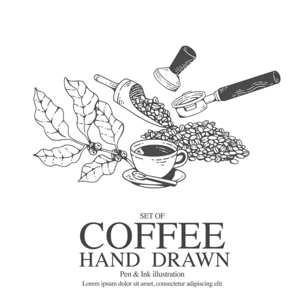 Coffee Illustration Pen Ink Style Digital Printing Media — Stock Vector