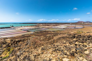 Lanzarote tuz fabrikası salinas de Janubio renkli Kanarya Adaları