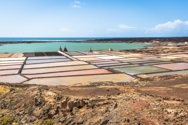 Lanzarote tuz fabrikası salinas de Janubio renkli Kanarya Adaları