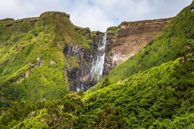 Flores Island Azores manzara. Pozo da Alagoin şelaleler