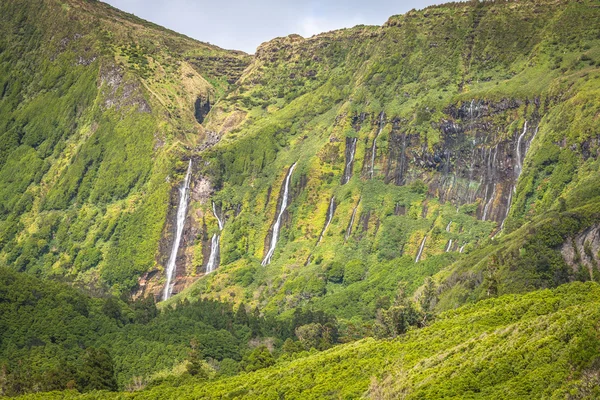 Azoren-Landschaft in Flores Insel. Wasserfälle im Pozo da Alagoin — Stockfoto