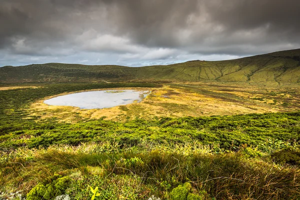 Paesaggio delle Azzorre con lago nell'isola di Flores. Caldeira Rasa. Porto — Foto Stock