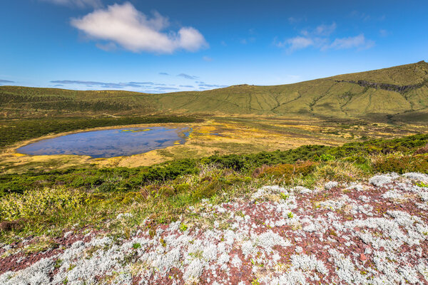 Azores landscape with lake in Flores island. Caldeira Rasa. Port