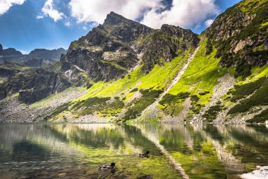 Siyah su birikintisi Gasienicowy Tatra Dağları'nda güzel manzara