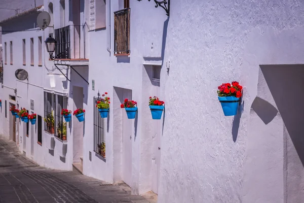 Улица с цветами в городе Михас, Испания — стоковое фото