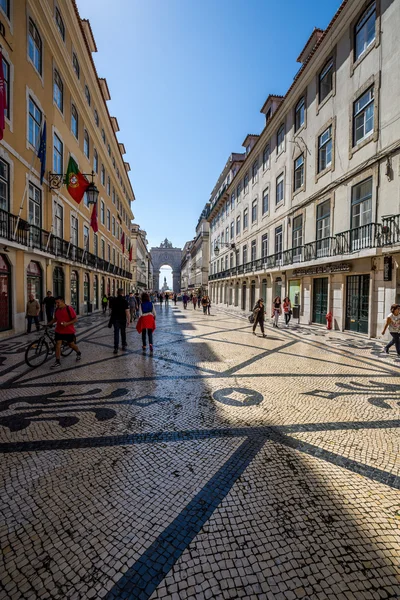 Lisbon,Portugal-April 12,2015:Old Lisbon street in a beautiful s — Stock Photo, Image