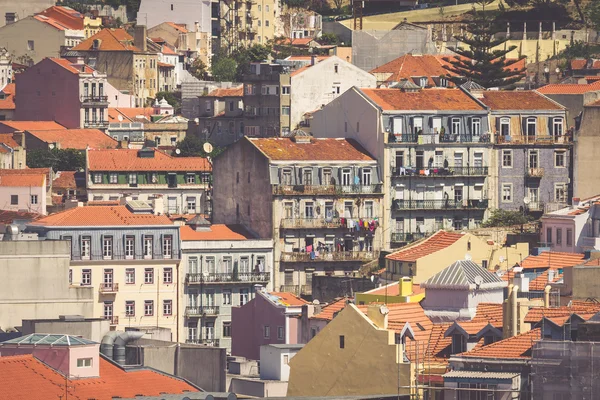 Lisbon, Portugal city skyline over Santa Justa Rua. — Stock Photo, Image