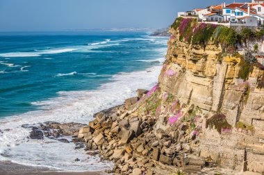 Azenhas do Mar white village landmark on the cliff and Atlantic  clipart