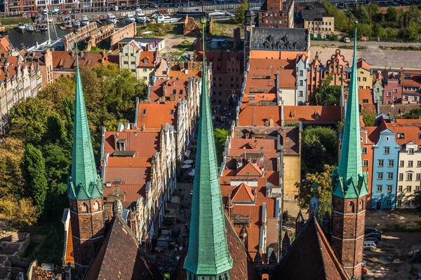 Old Town in Gdansk, aerial view from cathedral tower, Poland — Stock Photo, Image