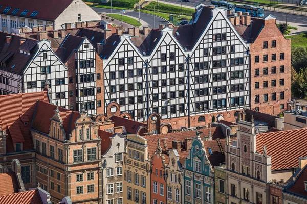 Oude binnenstad gdansk, luchtfoto van kathedraal toren, Polen — Stockfoto