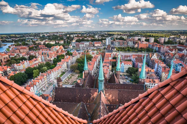 Old Town in Gdansk, aerial view from cathedral tower, Poland — Stock Photo, Image