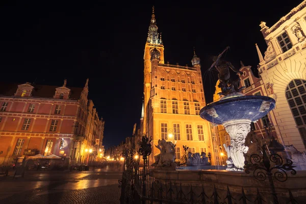 Gdansk,Poland-September 19,2015:Gdansk by night in Poland, Old T — Stock Photo, Image