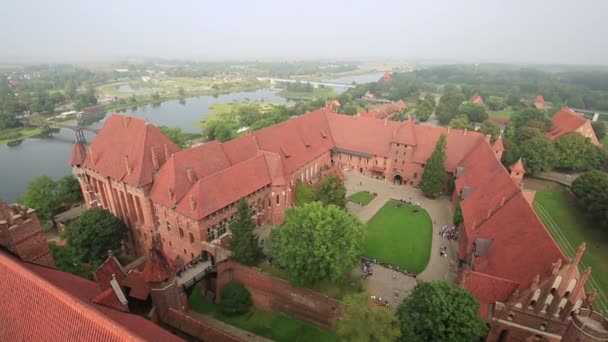 Malbork castle, aerial view from main tower, Poland — Stock Video
