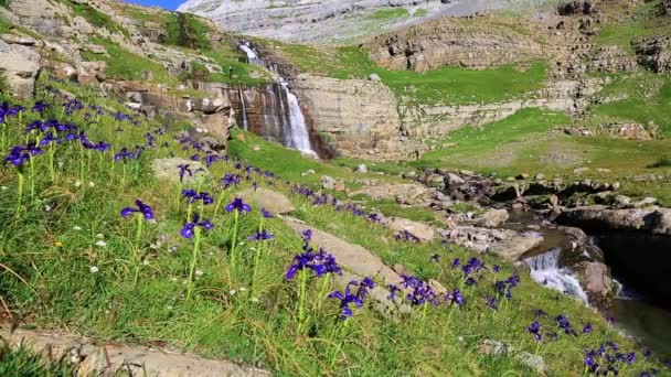 Водопад Котатуэро под Монте-Пердидо в долине Ордеса Арагон Уэска Пиренеи Испании — стоковое видео
