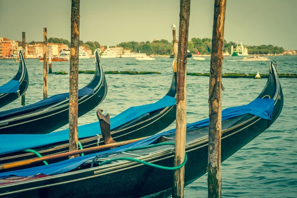 Gondolas moored by Saint Mark square. Venice, Italy, Europe — Stock Photo, Image
