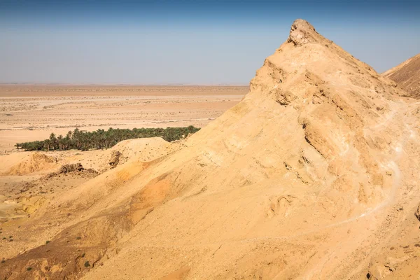 Oásis de montanha Tamerza, na Tunísia, perto da fronteira com a Argélia . — Fotografia de Stock