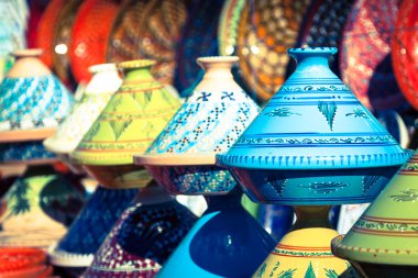 Tajines içinde belgili tanımlık çarşı, Marrakesh, Morocco