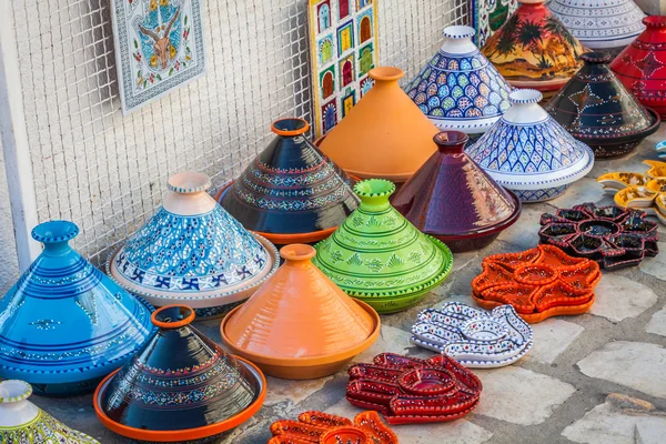 Tajine, a piacon, Marrakech, Marokkó — Stock Fotó