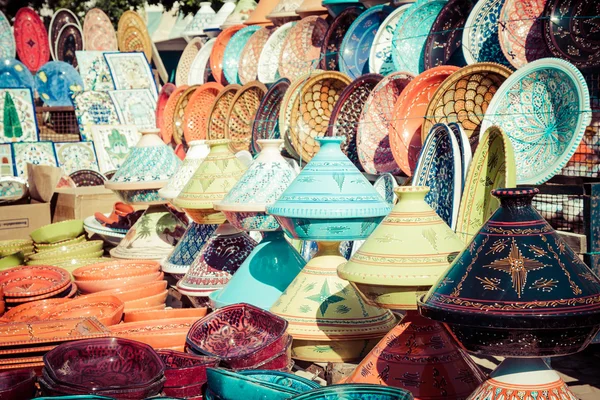 Tajine, a piacon, Marrakech, Marokkó — Stock Fotó