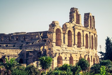 Gladyatör mücadele Tunus'ta El Jem Coliseum Harabeleri