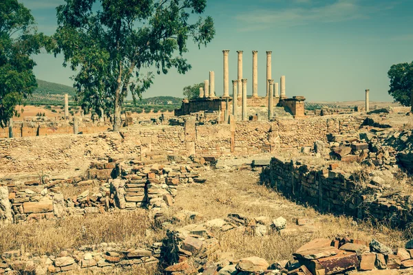 Thuburbo majus, Túnez algunos de los pilares restantes que — Foto de Stock