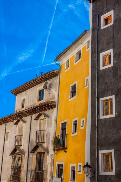 Old color houses facades in Cuenca, central Spain — Stock Photo, Image