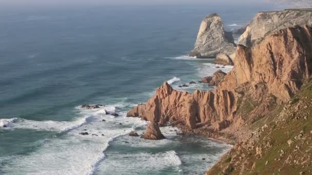 Cape Cabo da Roca at Atlantic coast, Portugal, is the westernmost mainland coast of Portugal and continental Europe — Stock Video
