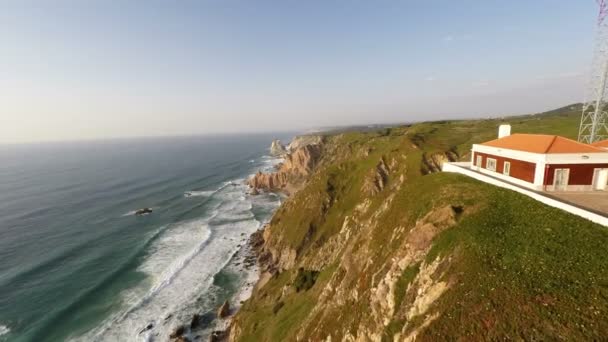 Aerial video footage of the Cabo da Roca (Cape Roca) forms the westernmost mainland of continental Europe. Portugal — Stock Video