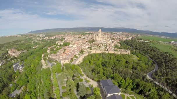 Aerial footage The spanish castle Alcazar of Segovia, in Castilla and Leon, Spain