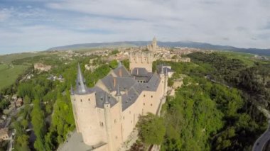 Havadan çekilen görüntüler İspanya'nın Segovia kalesi Alcazar, Castilla ve Leon, İspanya